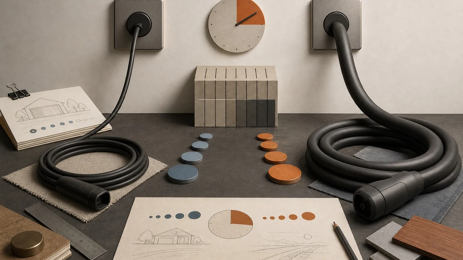 Two unbranded home charging paths compared with distance and time tokens